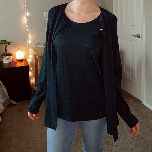 Green sparkle long sleeve layered jacket blouse - Picture 7 of 9